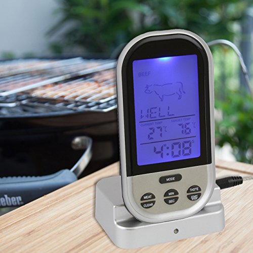 Digital Funk Backofen / Ofen / Grill / Braten – Thermometer mit Sender . Edelstahl Fühler Temperaturbeständig bis 250 °C . Gartemperatur , Alarm und Timer Funktion - 3