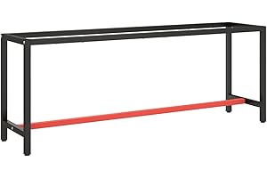 Homgoday Ameublement cadre de bureau noir et rouge mat 210 x 50 x 79 cm métal, table de travail pour garage atelier