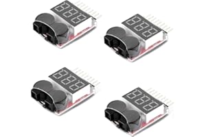 Fasizi 4PCS RC Lipo Battery Monitor Alarm Tester Checker Low Voltage Buzzer Alarm with LED Indicator for 1-8 S Lipo LiFe LiMn Li-ion Battery