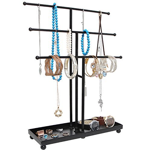 MyGift Moderno Metal 3 Tier mesa pulsera & collar organizador de joyas árbol pantalla accesorio de bandeja de W/Anillo