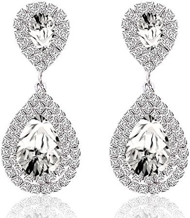 Lianjie Womens Teardrop Earrings For Mother's Day Wedding Crystal Rhinestone Hypoallergenic Jewelry (Sliver)