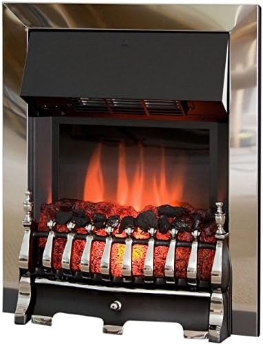 Luxurious Chrome Electric Fireplace Inset - Features A Ribbon Flame Effect - Has Two Heat Settings Of 1kW Or 2kW - Polished Chrome Front And Trim