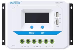 EPEVER® PWM - Regolatore di carica 60 A, 12 V/24 V, per ricarica solare con connettore USB LCD, VS6024AU