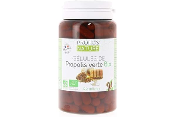 Gélules végétales de Propolis Verte Bio - Dosées à 100 mg/gélules - 120 gélules - Fabrication française - Propos'Nature
