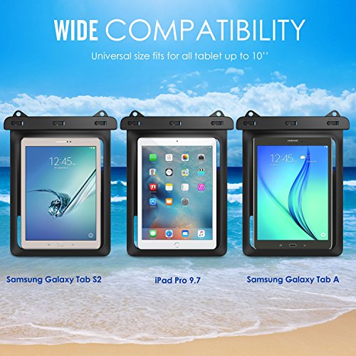 MoKo Wasserdichte Hülle Tasche Beachbag mit Halsband für MediaPad M2 10 / Samsung Tab A 10 / Tab A 9.7 / Tab E 9.6, bis zu 10 Zoll Tablets, Schutzhülle für Strand, Wandern, Outdoor – IPX8, Schwarz - 2