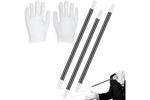 SIRLOMU 3 Pieces Long Magic Wand Plastic Wand Trick with White Party Gloves for Wizard Witch Magician Costume Fancy Dress Accessories Birthday Game Accessories (9.6 Inches) (Black and White)