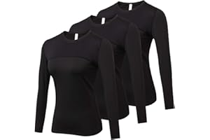 Yuerlian 3 Pack Womens Long Sleeve Performance Base Layer Sports Running Training Top