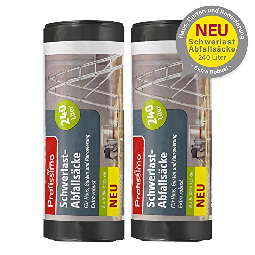 Schwerlast Abfallsäcke – Extra Robust – 240 Liter – 10 Stück – 2er Pack (2 x 5 Stück) – Für Haushalt, Garten und Renovierung – Mit besonders großer Einfüllöffnung - 2