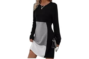 Onsoyours Femme Automne Hiver Robe col Pile Robe à Manche Longue Robe Poches Assorties Décontractée Élégante Vintage Fente Robe