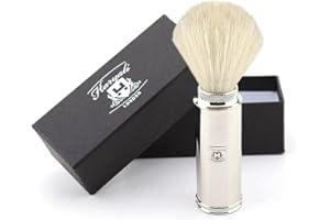 Haryali London Podróżny pędzel do golenia dla mężczyzn - gęsty i trwały biały borsuk włosy długi niklowany stalowy uchwyt