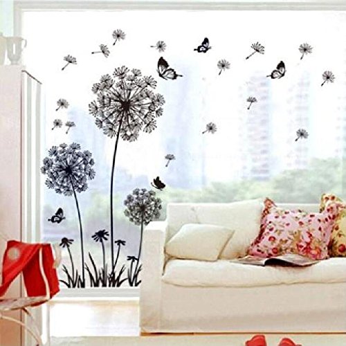 Zooarts Vinyl-Wandaufkleber, abnehmbar, Schwarz, Pusteblume, Schmetterling - 3