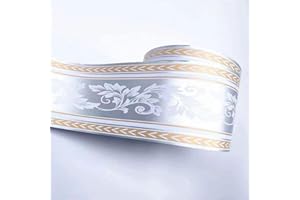 VisitRyl Silvery self Adhesive Wallpaper Border Wall Tiles Decorative, Peel and Stick Wall Border Bathroom Stickers Silver Buttercup Leaves 12cm X 500cm