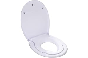 JOYYKO WC Sitz mit Absenkautomatik - Toilettendeckel mit Kindersitz Oval Weiß Familien Toilettensitz Magnetisch zu Befestigenden Kindersitz Quick Release Funktion und Softclose Familien WC Sitz Kinder