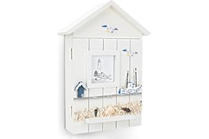 FARYODI Cassetta portachiavi in legno, stile europeo, organizer da parete con 6 ganci per chiavi, ideale per ingresso, corridoio, ufficio, 30 x 22 x 6,5 cm, stile mediterraneo (mzysh)