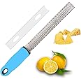 Baskety Lemon Zester & Cheese Grater - Parmesan Cheese, Lemon, Ginger, Garlic, Vegetables, Fruits - Razor-Sharp Stainless Steel Blade Protective Cover, Dishwasher Safe 13 Inch (Blue)