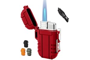 BTXYM Torch Mini Butane Lighter with Safety Lock, Waterproof and Windproof, Adjustable Jet Flame, Red (No Butane)