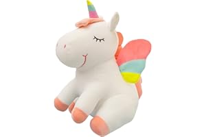 SNOWOLF Peluche de Unicornio con diseño de Unicornio y Peluche con alas de Arco Iris, Juguete Kawaii para niños y niñas (25CM, White)