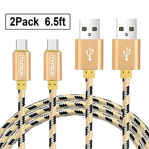 Micro USB Kabel, TYJTECH 2-Pack 6.5FT/2M Micro USB Schnellladekabel Geflochtenes Kabel High Speed Sync für Android Smartphones, Samsung Galaxy, HTC, Huawei, Sony, Nexus, Nokia, Kindle und mehr (Gold)
