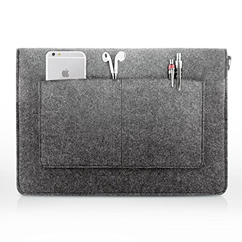 13-13.3 Zoll MacBook Air Hülle / MacBook Pro Retina Hülle, Natur® 13″ 13.3″ Filz Sleeve Hülle Ultrabook Laptop Tasche aus PU Leder Laptop Schutz Hülle mit Zusatzfächern und extra Beutel – Dunkelgrau/ Schwarzer PU Verschluss - 3