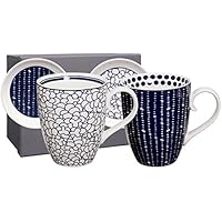 TOKYO design studio Bleu de 'nîmes Pebble/Hojas Juego de Taza y Punta, Color Azul y Blanco Juego de 4