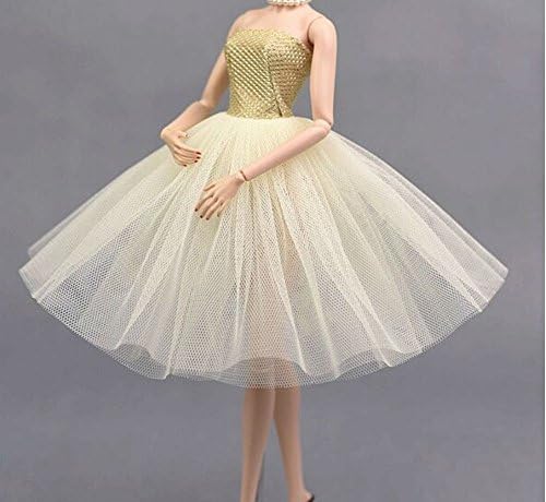 Beautiful Fashion Clothes Dress for Doll, Princess Doll Wedding Gown Lace Floral Dress, Dresses for Barbie/Doll Long Dress, Stillshine BU-05 (yellow 1)