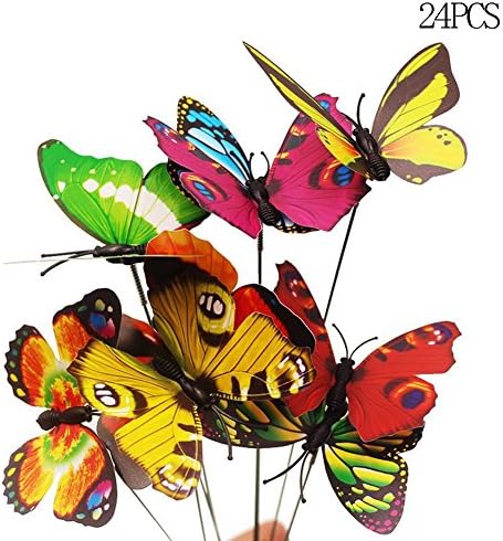 Dreammy 24 pcs Colorful Butterfly Stakes Garden Yard Decor
