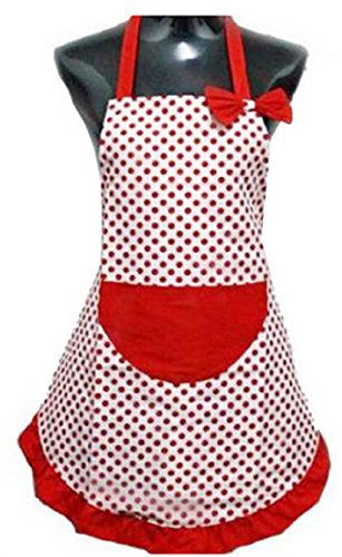 Küchenschürze Rot Weiß gepunktet mit Schleife Rockabilly Kochschürze (KUE006)