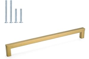 LONTAN 10 Pack Gold Kitchen Door Handles 192mm Square Brushed Brass Cupboard Handles Wardobe Bathroom Kitchen Cupboard Door Pulls Stainless Steel