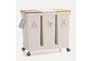 YOYIKKO Set 3 Bidoni Differenziati, Pattumiere, 3 contenitori con coperchio, 3 x 20 l, contenitori per il riciclaggio rimovibili con ruote, sistema di raccolta differenziata (60L-80)