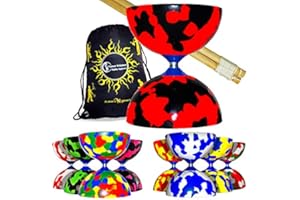 Juggle Dream JESTER Diabolos + Wooden Diabolo Sticks, Diablo String & Travel Bag! Beginner Diabolo Set For Kids & Adults! (Red/Yellow)