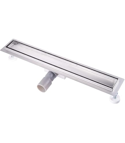 Sudzio Caniveau de douche 60 cm - Carrelage extra plat avec siphon anti-odeurs et filtre à cheveux - Kit complet de caniveau de douche de salle de bain
