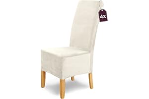 ‎SH SCHEFFLER-HOME LIVE HOMESTYLE Scheffler Home Stuhlhussen Puma Velano Weiß-Ecru 4er Set – Elastische waschbare Stuhlbezüge aus Samt für Esszimmerstühle und Polsterstühle – Edler Chenille Stuhlüberzug