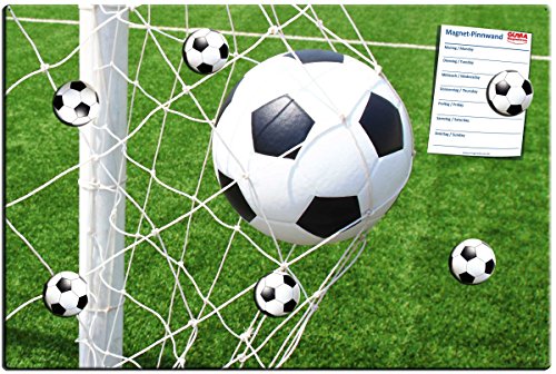 Magnettafel Fußball - Vortreffliche Design Metall Magnettafel 60x40 cm - Pinnwand Memoboard mit Motiv: Fußballtor - inkl. 6 Magnete mit Motiv von einem Fußball für Magnetwand - Original Magnetpinnwand GUMA Magneticum