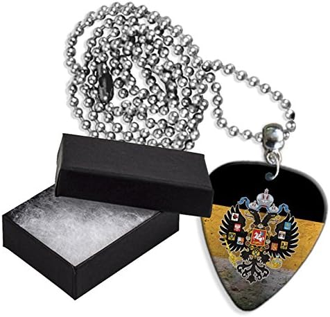 Russian Imperial Eagle Russia Empire Flag Boxed Metal Guitar Pick Necklace (GD)