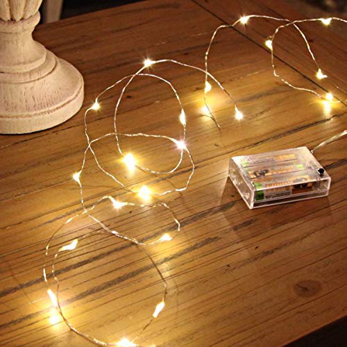 Ariceleo Led Stringa Luci a Batteria, 1 Pezzi 5 metri 50 Led Rame filo Ghirlanda Catena Luminose Lucine Fata Luci per Natale Matrimonio Decorative Festa Interno Natalizie letto Camera (Bianco Caldo)