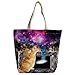 Produktbild Violetpos Benutzerdefiniert Canvas Handtasche Einkaufstaschen Umhängetasche Schultasche Retro Kamin Katze Galaxy Purple