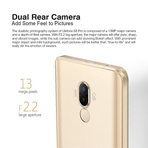 Ulefone S8 Pro 4G Smartphone ohne Vertrag (5,3 Zoll HD Display, Quad-Core Prozessor, 2GB RAM+16GB ROM, 13MP+5MP Dual-Hauptkameras, Dual SIM(Micro-Sim), Android 7.0, Finger ID, OTG, WiFi) Schwarz