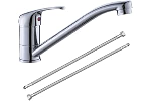 FENGQ Bateria kuchenna, 360°, jednouchwytowa bateria kuchenna, z 2 wężami przyłączeniowymi, zimna i gorąca woda, do kuchni, łazienki