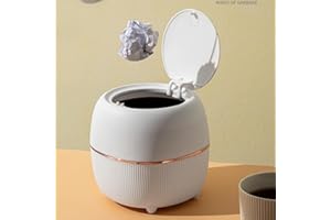 FIYSON Mini Poubelle de Bureau Créative en Plastique avec Couvercle à Bouton - Petite Poubelle de Table pour Bureau, Chambre, Cuisine (Blanc)