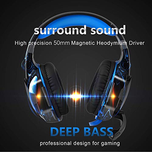 Tsing Auriculares Cascos Gaming de Diadema Abiertos Est  reo con Micr  fono para PC Computadoras  Negro Azul 