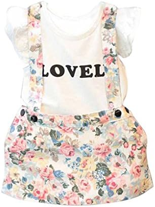 Girls' Clothes Set JYJM For2-7years Kids Fashion Casual Sportswear Summer 2PCS Girls Letter Print T-Shirt Floral Dress Top + Skirt Coat Dress Skirt Suit Girl Short-Sleeved Vest (120, White)