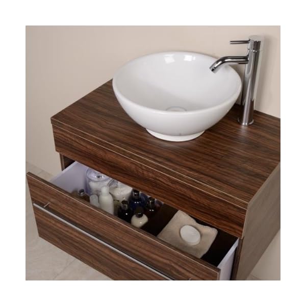 750 Vanity Unit for Bathroom Ensuite Cloakroom - Wall Mounted Soft Closing Modern Walnut Design - Wall Hung Deep Fill Storage Drawer (Dimensions ** Furniture Cabinet - Height: 460mm, Width: 750mm, Projection: 460mm) - Image 4