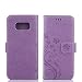 Produktbild Samsung Galaxy S8 Hülle, Samsung Galaxy S8 Schutzhülle, Alfort Carving Lederhülle Fashion Design Premium PU Leder Hohe Qualität Tasche Case Cover Kasten Abdeckung Wallet für Samsung Galaxy S8 5.8" Smartphone Funktion Standfunktion Unterstützte Telefone und Magnetverschluss mit Schmetterling ( Helles Lila )