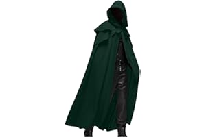 VPQILH Men Gothic Cloak Wizard Hooded Robe Cape Renaissance Patchwork Cloak Shawl with Collar Knight Costume Lace Up Retro Gothic Shoulder Cowl Vintage Cape Medieval Goth Gown Halloween Cosplay Costume