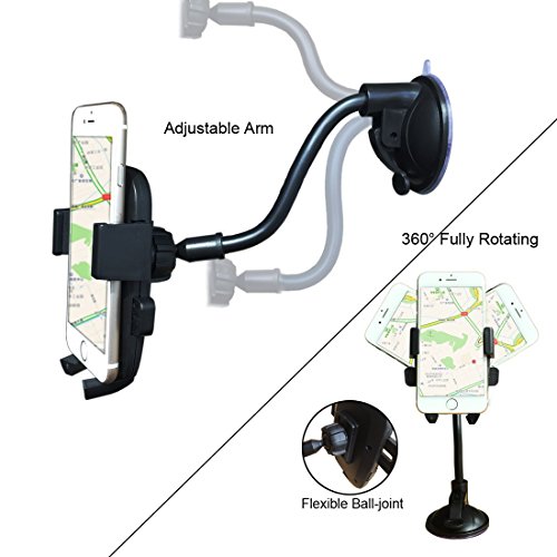 Premium Car Mobile Phone Holder with Ultra-Sticky Suction Cup Compatible for iPhone Samsung and more Smartphones Universal Gooseneck Car Mount, Black