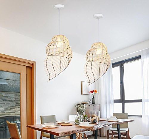 LgoodL Bamboo Rattan Conch Ceiling Lamp Ding Room Bedroom Chandelier LED Pendant Light Wood 25X40CM