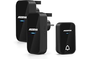 Aigostar Self-Powered Doorbell, Waterproof IP54 Plug in Door Bell, Twin Wireless Doorbell No Battery Required, Front Door Cordless Door Chime at 500ft Range with 36 Chimes, 3-Level Volume