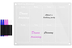 BAVOKON Transparent Planning Semaine Magnetique Avec 4 Marqueurs,Planning Semaine Magnétique Effaçable,Acrylique Tableau Aimanté Frigo,Tableau Frigo Magnétique Organisateur Planning Set,Planificateur Familial