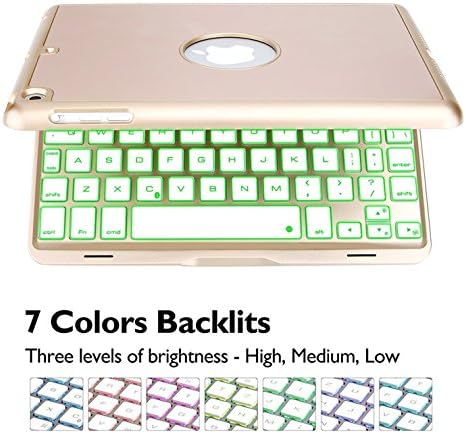 elelcfan 7 Colors LED Backlit bluetooth Wireless Keyboard Case Smart Case (iPad Mini 1/iPad Mini 2/iPad Mini 3, Gold)