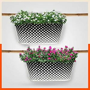 Patio by Bathla - Dia Hanging Metal Pot Holders / Planters for Balcony / Garden |Corrosion Resistant with Detachable Double Hooks |White - Set of 2